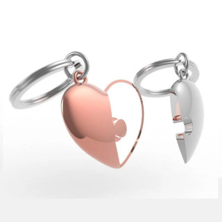 PRIVJESAK ZA KLJUČEVE-METAL- Love  – Rose Gold Heart with Chrome Puzzle Piece 