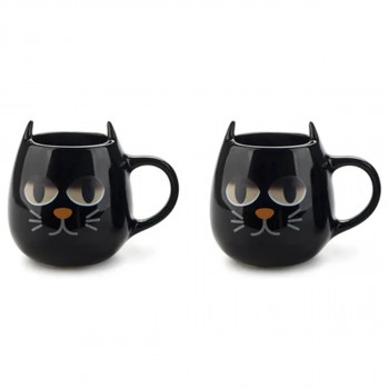 SET ŠOLJICA ZA KAFU WAKE CAT X2 BLACK KERAMIKA 
