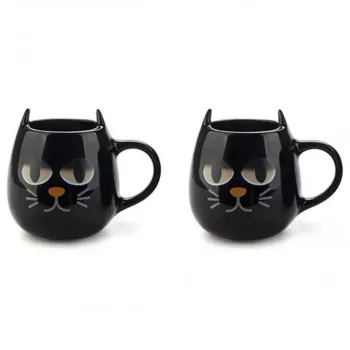 SET ŠOLJICA ZA KAFU WAKE CAT X2 BLACK KERAMIKA 