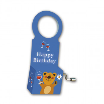 Muz.kutija za flašu H.Birthday medo sa cvećem 