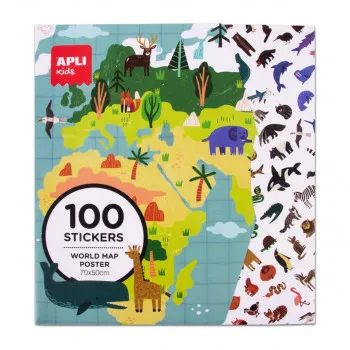 B.GIANT POSTER + 100 STICKERS WORLD MAP 19434AP 