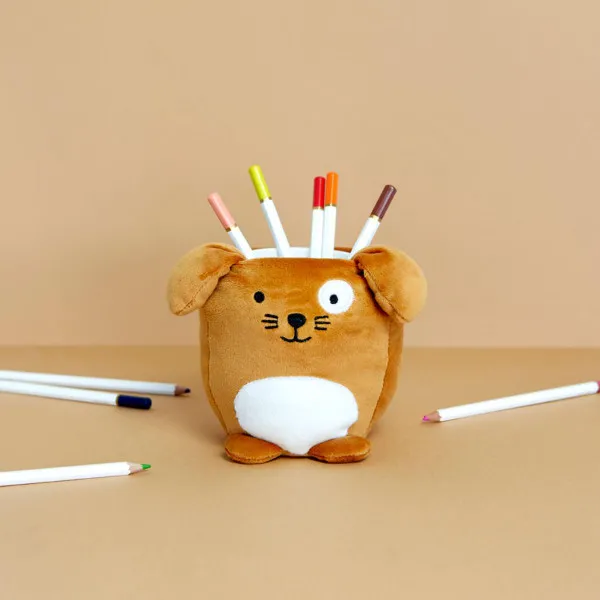 CAŠA ZA OLOVKE,Fluffy Woof,brown,plastic/fabric 