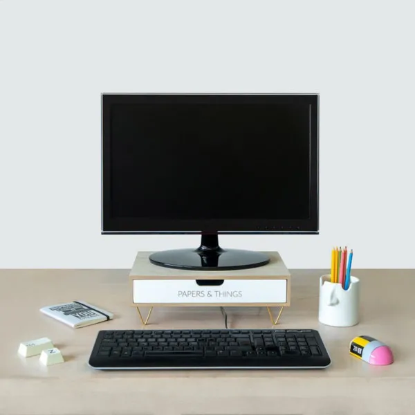 Stalak za monitor,  Nordic, drawer, bijeli 