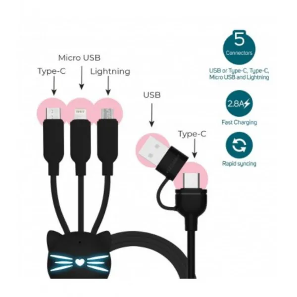 KABAL ZA PUNJENJE 3 U 1  CABLE - THREE HUGS - KITTY 