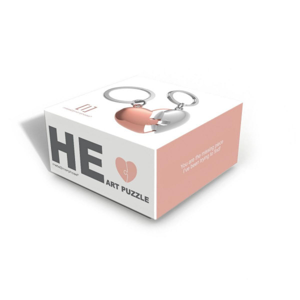 PRIVJESAK ZA KLJUČEVE-METAL- Love  – Rose Gold Heart with Chrome Puzzle Piece 