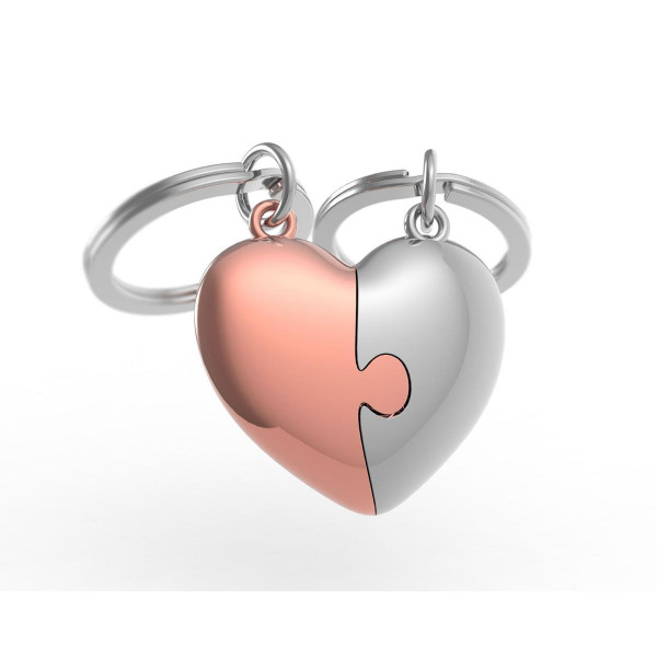 PRIVJESAK ZA KLJUČEVE-METAL- Love  – Rose Gold Heart with Chrome Puzzle Piece 
