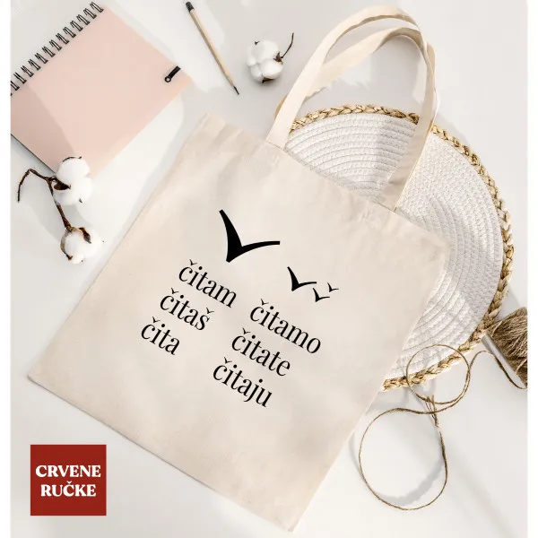TORBA ZA ŠOPING BOMBAŽ CRVENE RUČKE C/B PRINT 