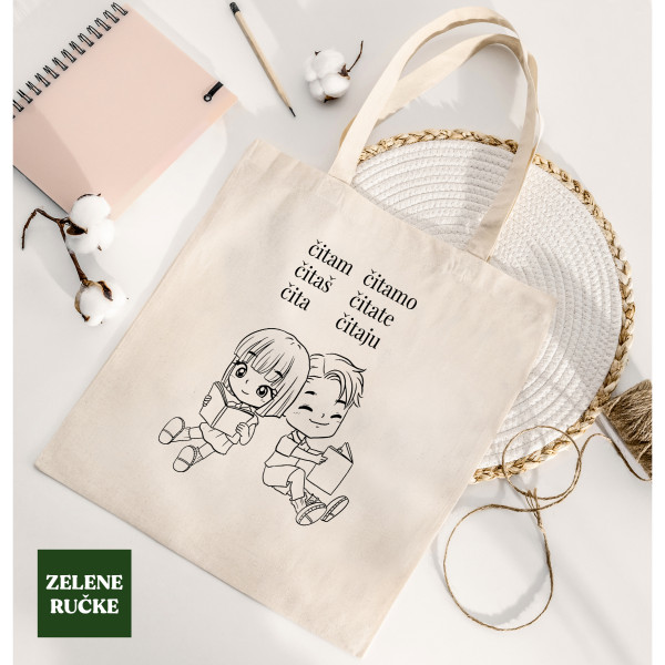 TORBA ZA ŠOPING BOMBAŽ ZELENE RUČKE C/B PRINT 