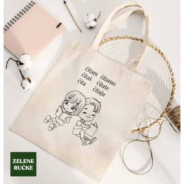 TORBA ZA ŠOPING BOMBAŽ ZELENE RUČKE C/B PRINT 