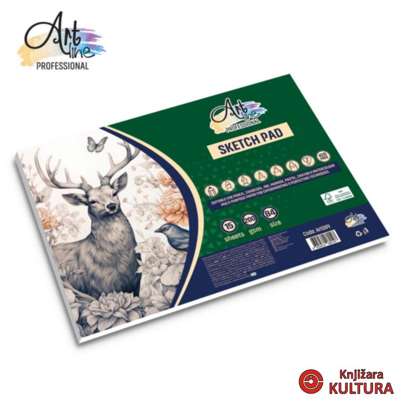 BLOK ZA SKICIRANJE B4 360*260MM 25L. 200GSM EXTRA WHITE FSC. LANDSCAPE 
