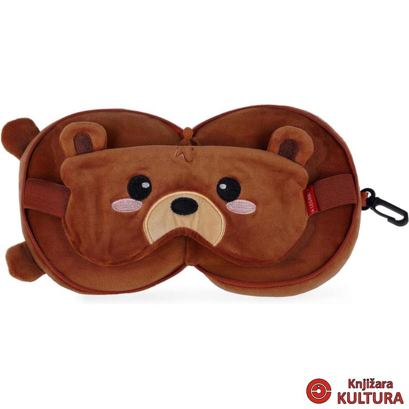 TRAVEL PILLOW WITH EYE MASK MY TRAVEL BUDDY TEDDY BEAR 