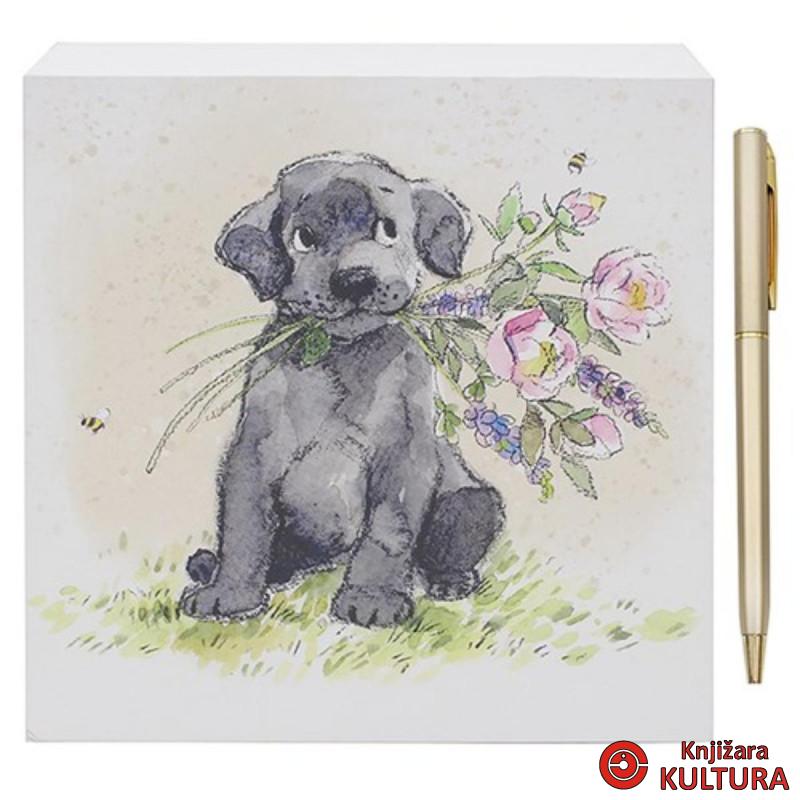 BLOK ZA PORUKE DOG WITH FLOWERS 