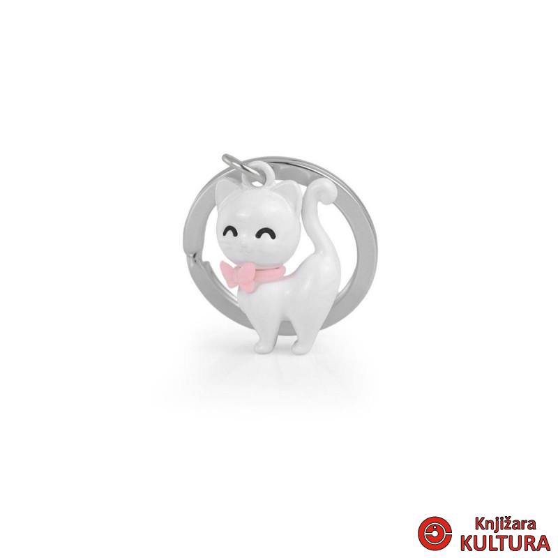 PRIVJESAK ZA KLJUČEVE-METAL- Animal  -White Cat with Bowtie 