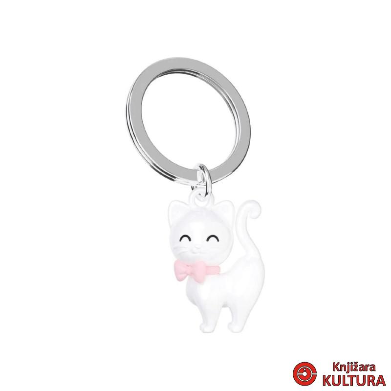 PRIVJESAK ZA KLJUČEVE-METAL- Animal  -White Cat with Bowtie 