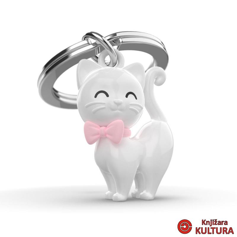 PRIVJESAK ZA KLJUČEVE-METAL- Animal  -White Cat with Bowtie 