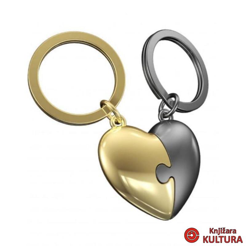 PRIVJESAK ZA KLJUČEVE-METAL- Love  -Puzzle Heart Shiny Bullet + Gold Finish 