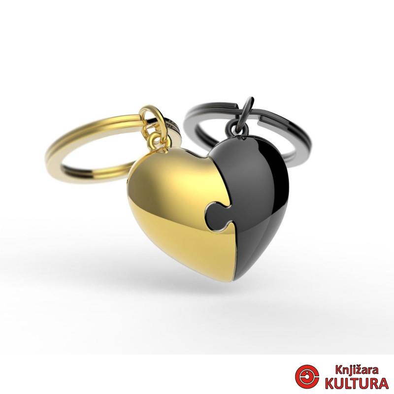 PRIVJESAK ZA KLJUČEVE-METAL- Love  -Puzzle Heart Shiny Bullet + Gold Finish 