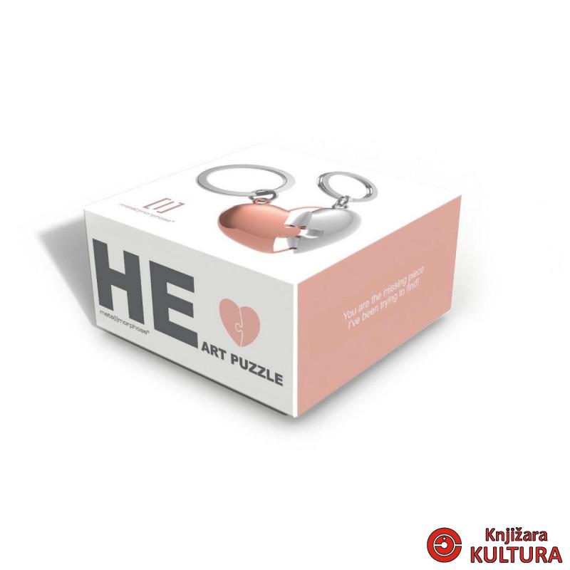PRIVJESAK ZA KLJUČEVE-METAL- Love  – Rose Gold Heart with Chrome Puzzle Piece 