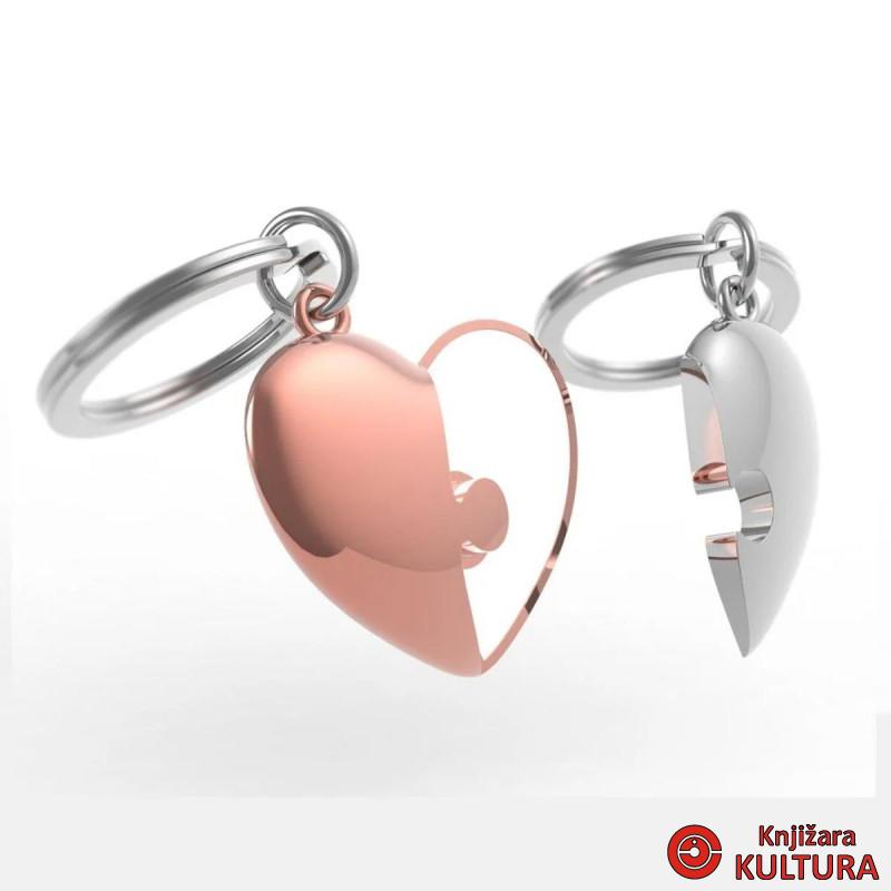 PRIVJESAK ZA KLJUČEVE-METAL- Love  – Rose Gold Heart with Chrome Puzzle Piece 