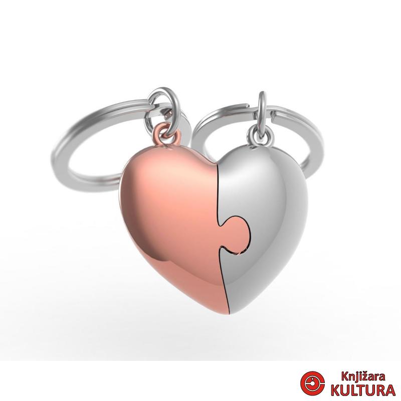 PRIVJESAK ZA KLJUČEVE-METAL- Love  – Rose Gold Heart with Chrome Puzzle Piece 