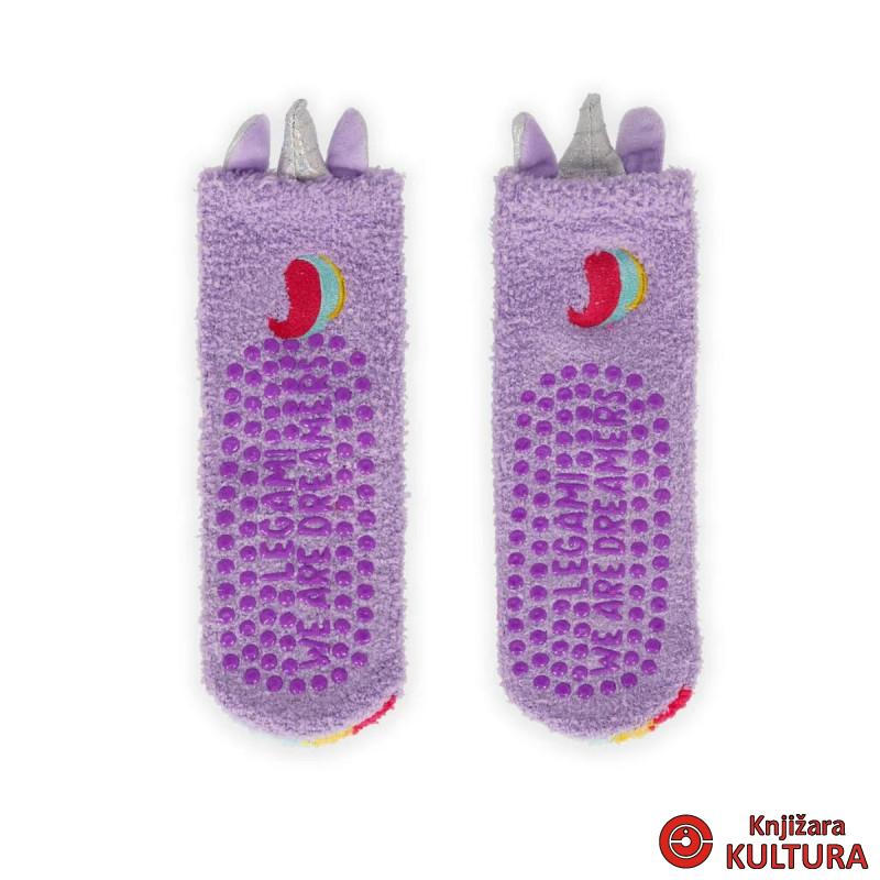 Dječije čarape protiv klizanja - Jednorog - Lila KCS0016 