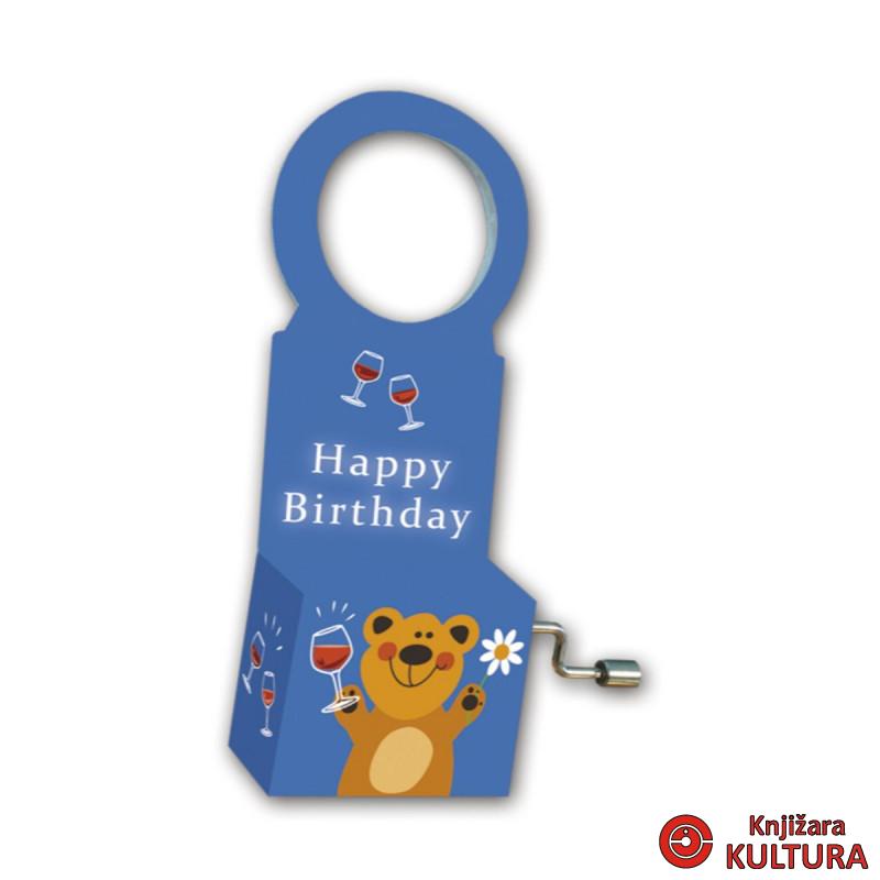 Muz.kutija za flašu H.Birthday medo sa cvećem 