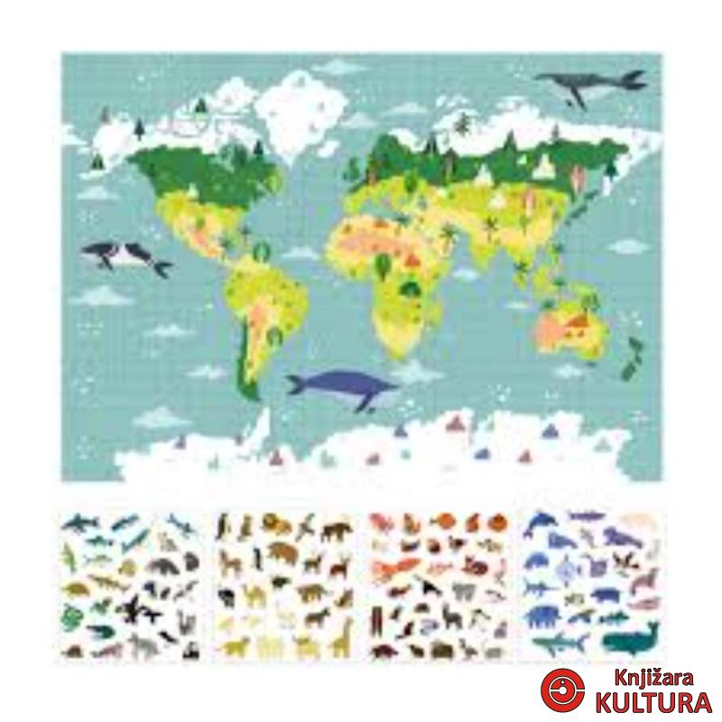 B.GIANT POSTER + 100 STICKERS WORLD MAP 19434AP 
