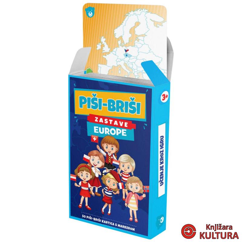 EDUKATIVNE KARTE PIŠI BRIŠI ZASTAVE EUROPE + MARKER 