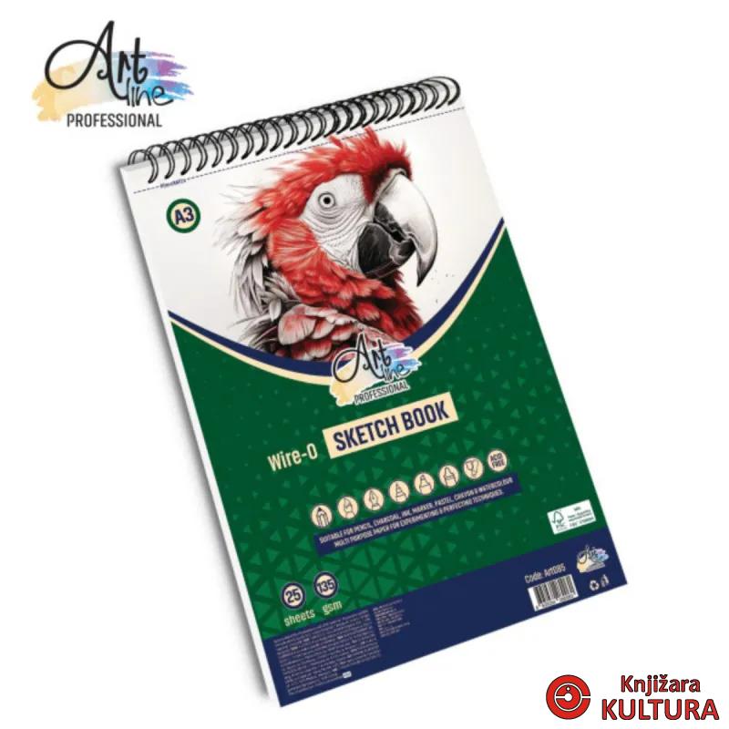 BLOK SPIRALNI ZA SKICIRANJE A3 25L.135GSM EXTRA WHITE FSC. PORTRAIT 