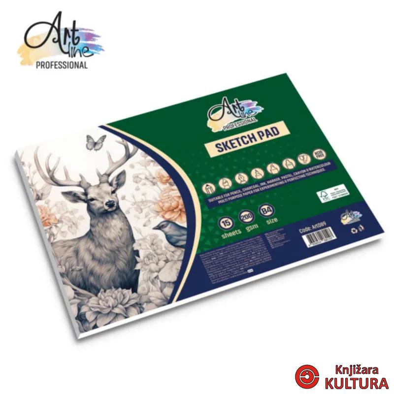 BLOK ZA SKICIRANJE B4 360*260MM 25L. 200GSM EXTRA WHITE FSC. LANDSCAPE 