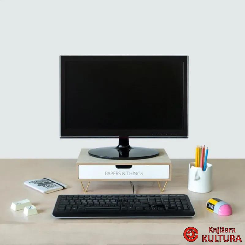 Stalak za monitor,  Nordic, drawer, bijeli 