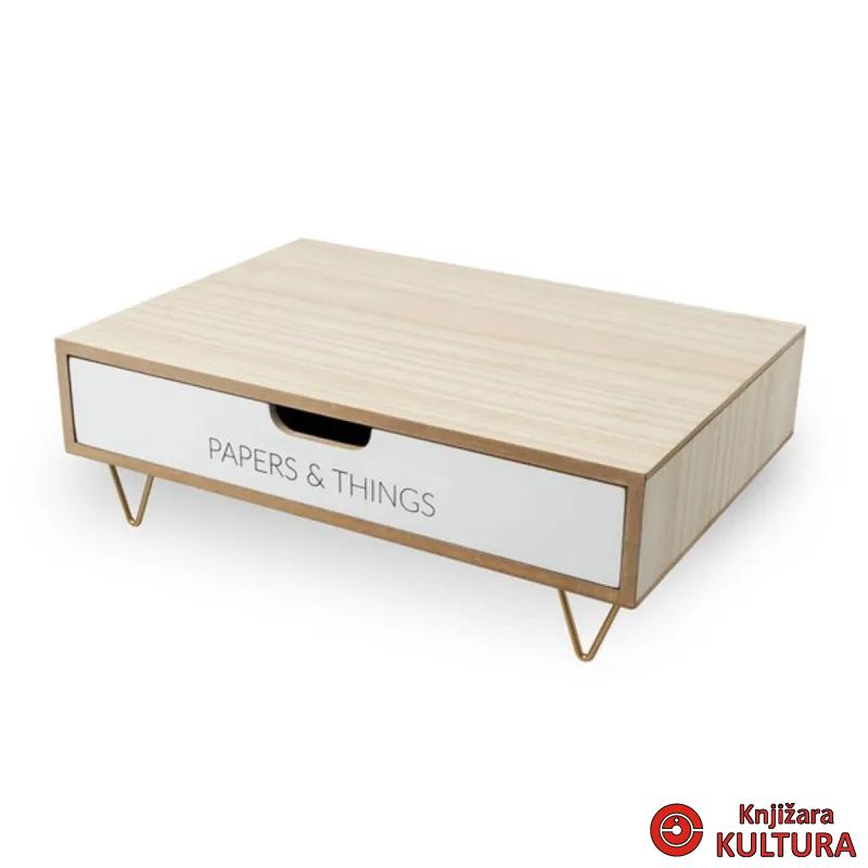 Stalak za monitor,  Nordic, drawer, bijeli 