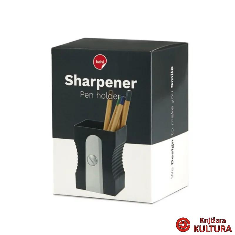 Čaša za olovke, Sharpener, crni, plastic 