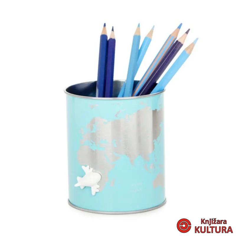 Čaša za olovke, Globe, turquoise, tin 