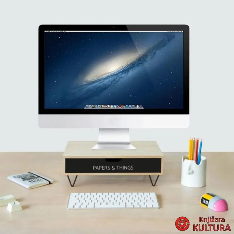 Stalak za monitor, Nordic Papers, drawer, crni, wood 