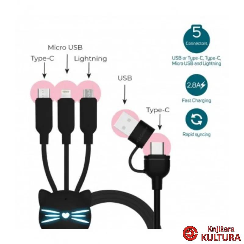 KABAL ZA PUNJENJE 3 U 1  CABLE - THREE HUGS - KITTY 