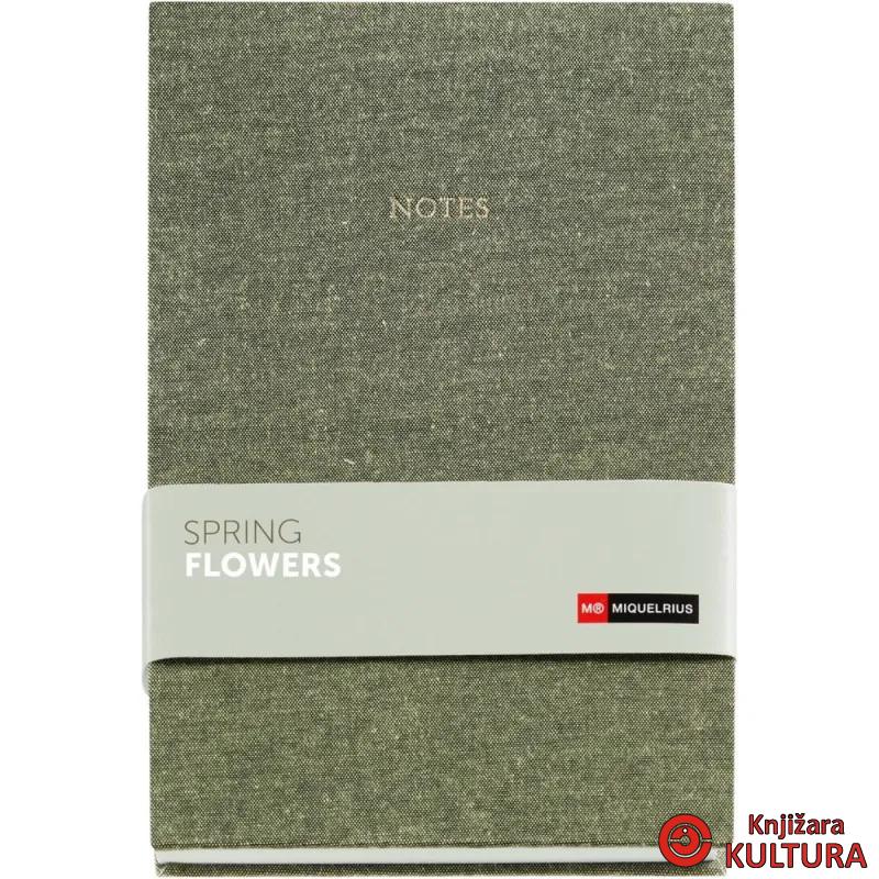 NOTES A5 DOTTED GREEN SP.FLOWERS 