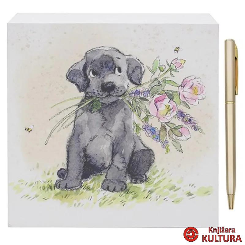 BLOK ZA PORUKE DOG WITH FLOWERS 