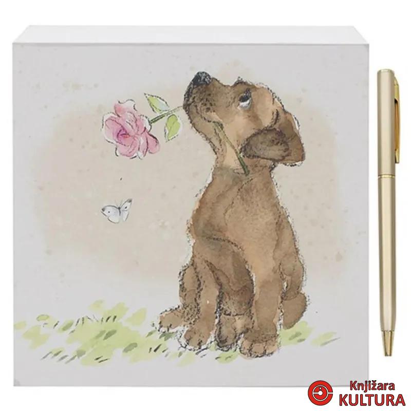 BLOK ZA PORUKE DOG WITH FLOWERS 