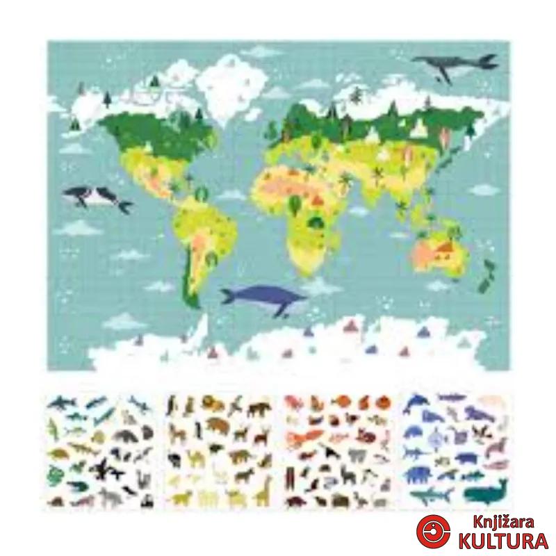 B.GIANT POSTER + 100 STICKERS WORLD MAP 19434AP 