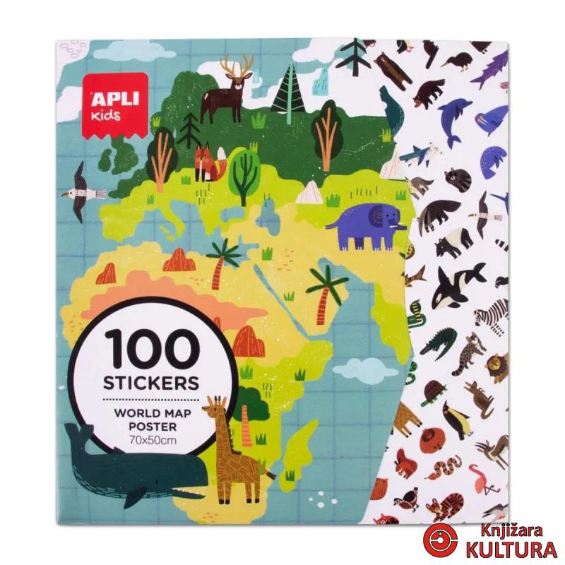 B.GIANT POSTER + 100 STICKERS WORLD MAP 19434AP 