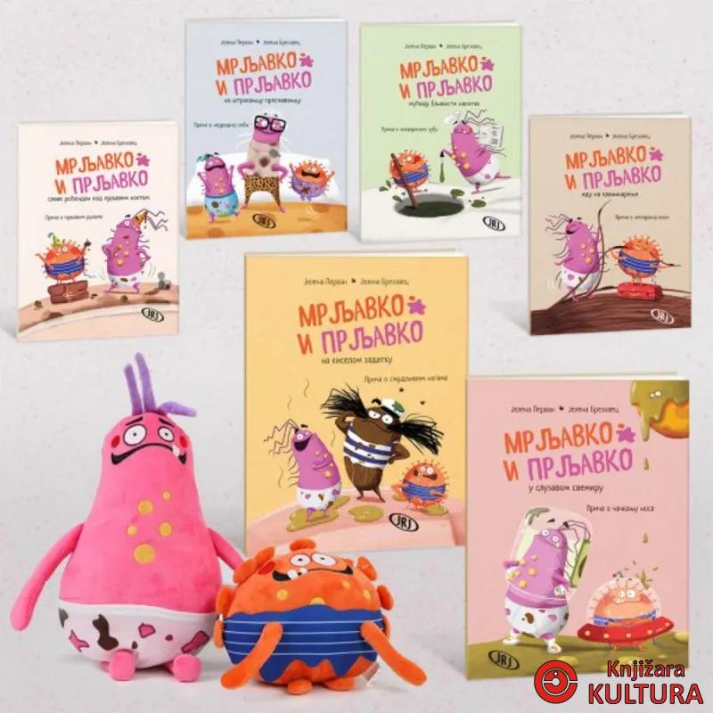Komplet knjiga MRLJAVKO I PRLJAVKO 6 knjiga + 2 igračke 