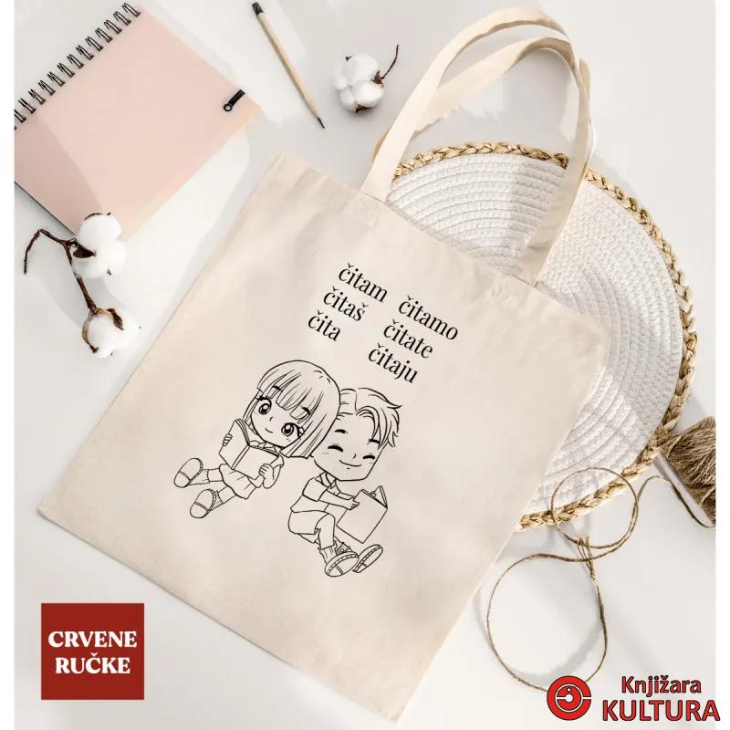 TORBA ZA ŠOPING BOMBAŽ CRVENE RUČKE C/B PRINT 